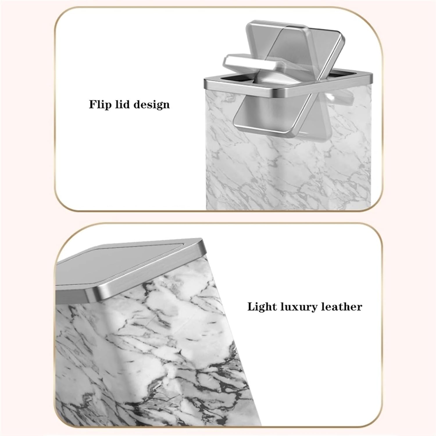 Elegant 10L Stainless Steel Trash Can with Green PU Leather Cover and 360° Swing Lid for Bathroom Bedroom and Office