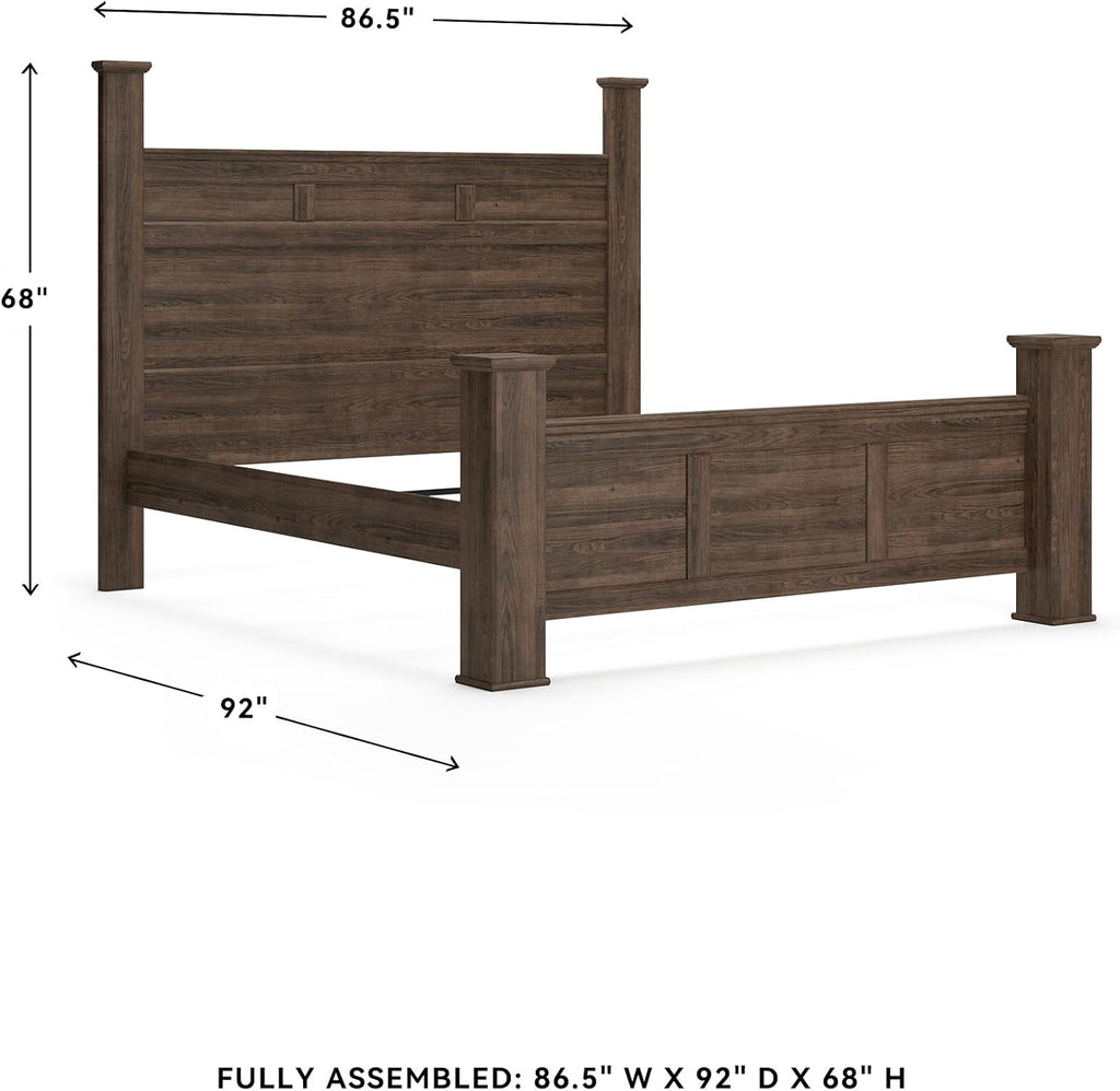 Signature Design by Ashley Juararo Casual King Poster Bed with Metal Slats, Foundation or Box Spring Needed, Dark Brown