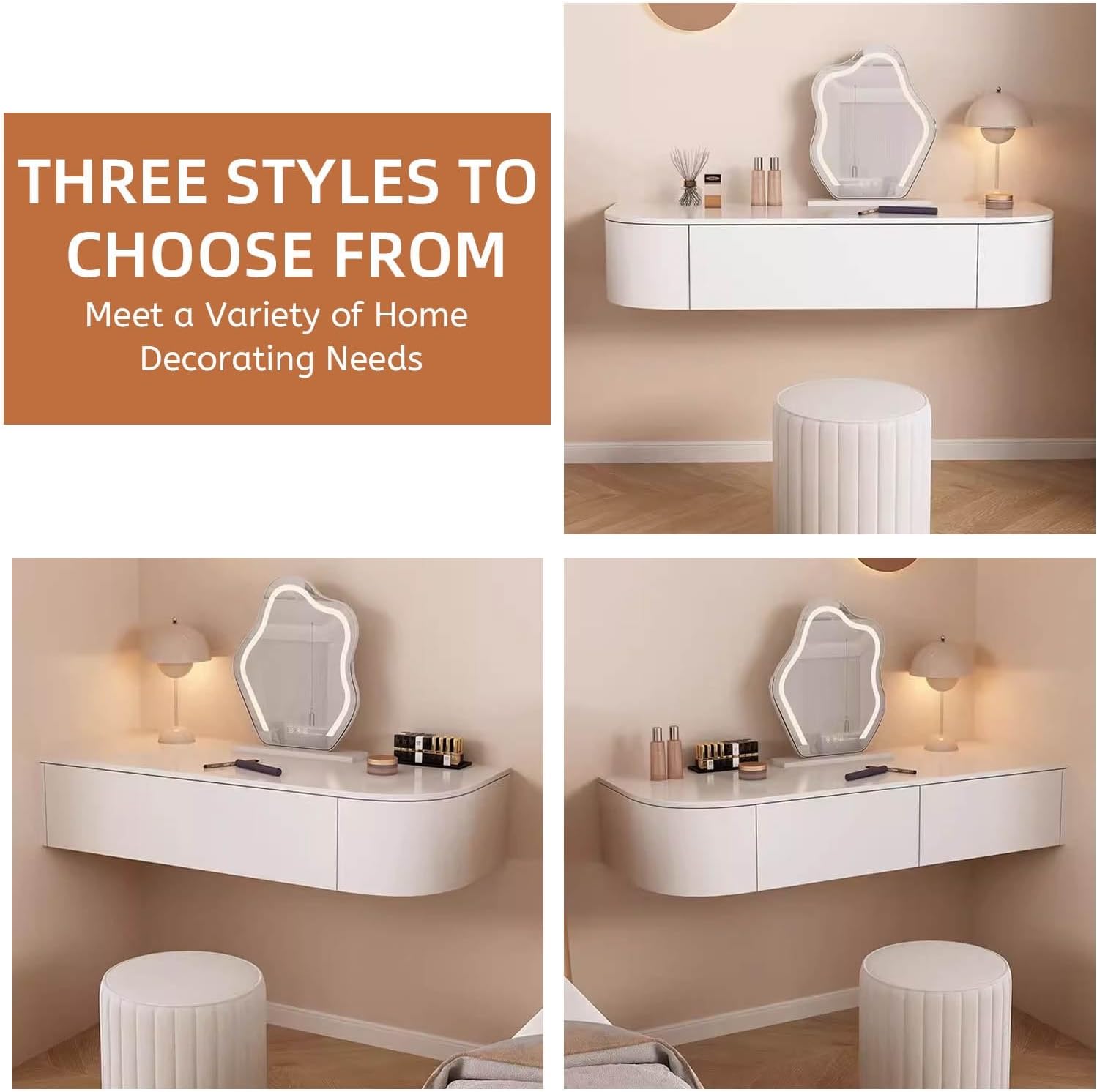 Floating Desk With Drawers White Wall Mounted Vanity Desk Corner Floating Vanity Makeup Table Storage Wall-mounted Cabinet Bedside Dressing Table Shelf With Drawer For Bedroom Included Mirror Mini(Fre