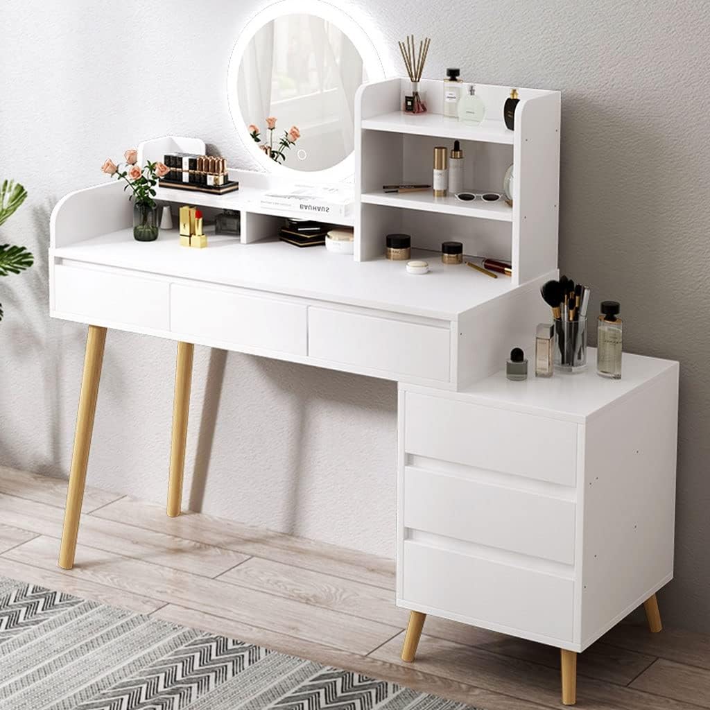 Vanity Benches Vanity Table Set with Brightness Adjustable Touch Screen dimming Mirror, with Cabinet and 6 Drawers, Ladies or Girls Dresser (Color : A, Size : 80x40x121cm)