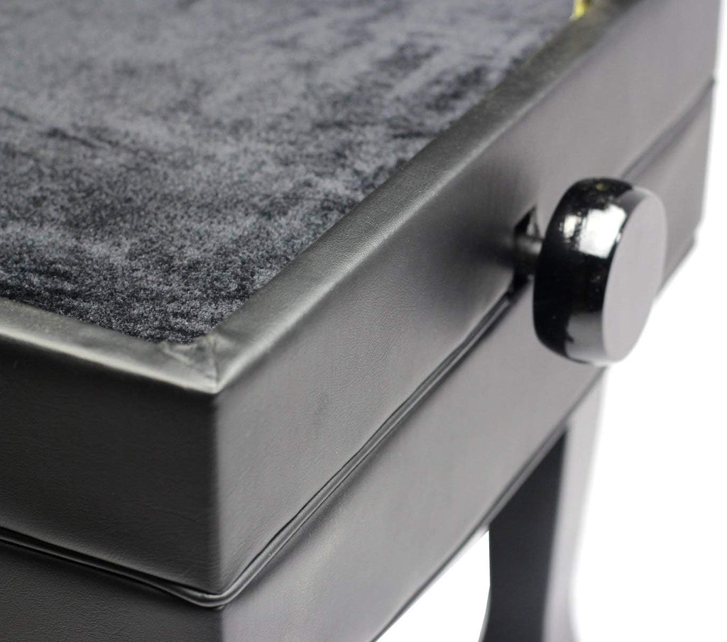 Griffin Piano Bench (Genuine Leather Plus Series) – Adjustable Ergonomic Keyboard Stool with Storage, Black Wood Frame for Home, Musicians, Guitar & Vanity Use