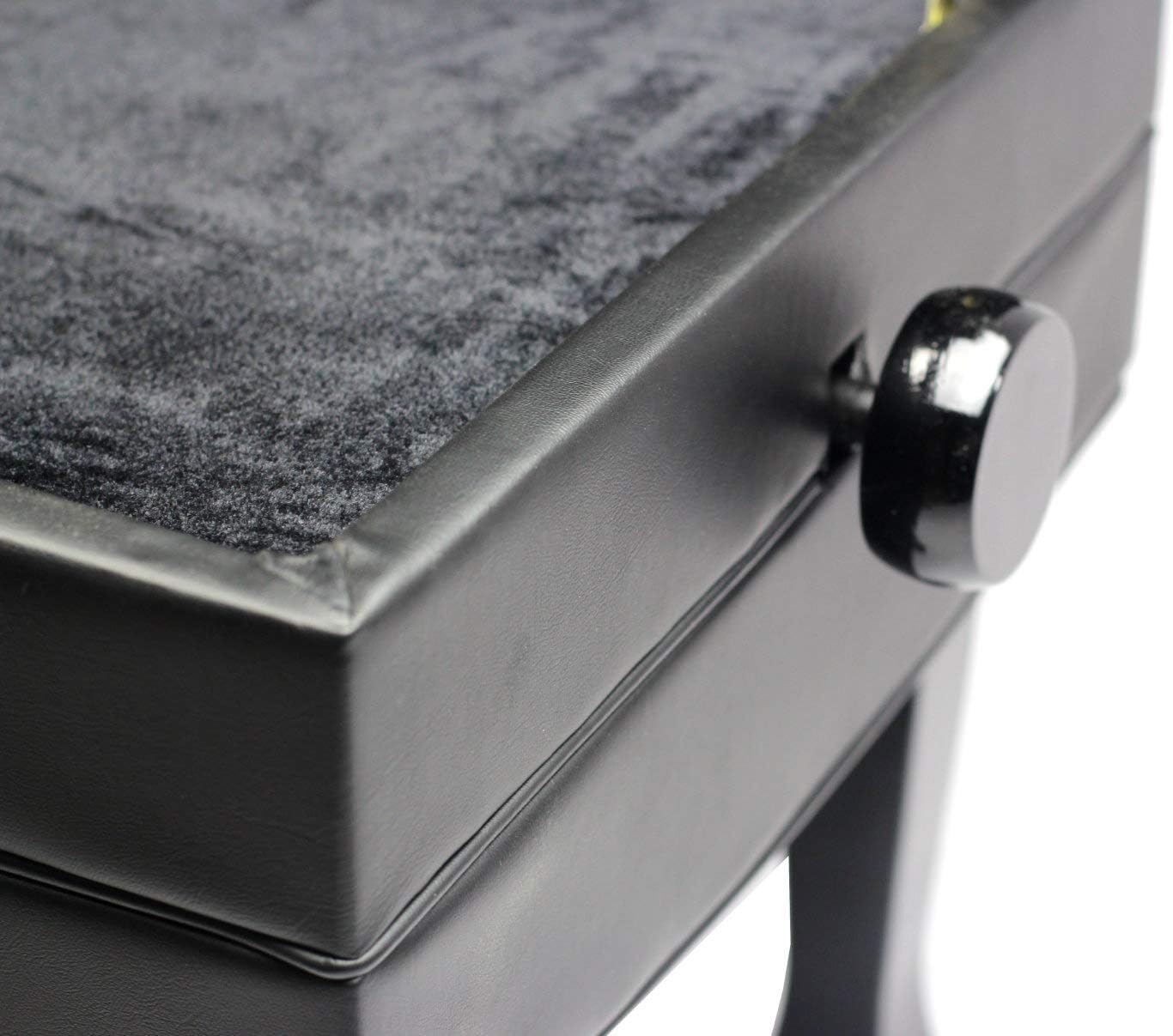 Griffin Piano Bench (Genuine Leather Plus Series) – Adjustable Ergonomic Keyboard Stool with Storage, Black Wood Frame for Home, Musicians, Guitar & Vanity Use