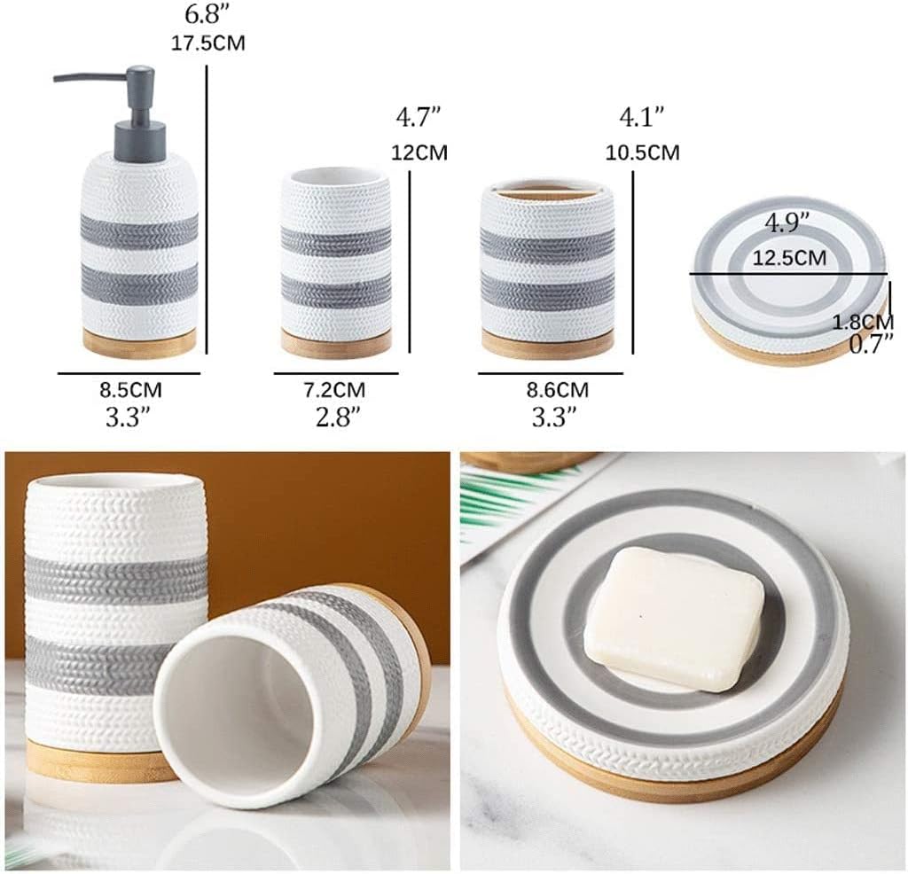 Vanity Bathroom Decor, Soap Dispenser 5 Piece Bathroom Accessories Set, Hand Painted Wheat Stripes Bath Ensemble, Ceramic Bath Set Housewarming Gift