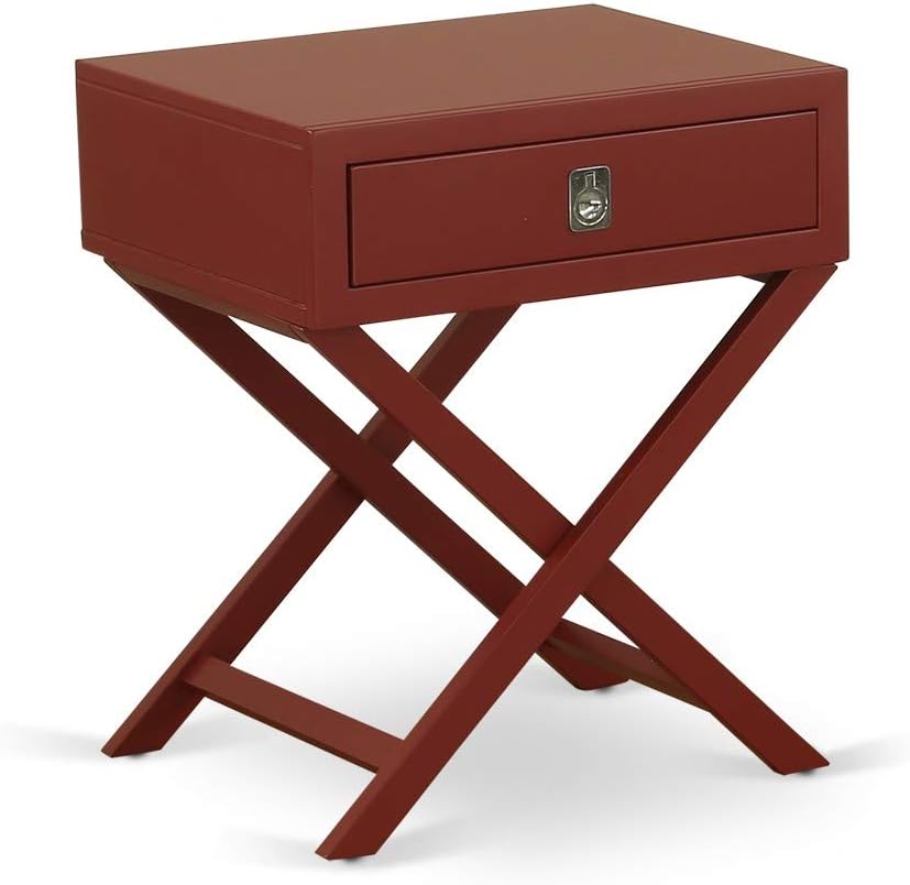East West Furniture NL14K-2HA13 3 Piece Modern Bedroom Set - King Size Button Tufted Bed Frame - Brown Taupe Velvet Fabric Upholstered Headboard and a Burgundy Finish Nightstand