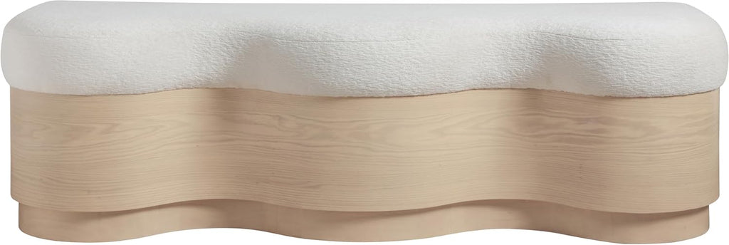 Meridian Furniture 22080Cream Savoy Collection Art Deco Bench with Soft Cream Velour Fur Fabric, Rich Natural Finish, Mix of Solid Wood & MDF, 60' W x 18.5' D x 18.5' H, Cream