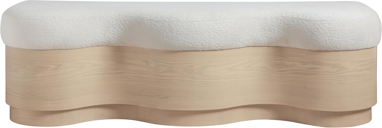 Meridian Furniture 22080Cream Savoy Collection Art Deco Bench with Soft Cream Velour Fur Fabric, Rich Natural Finish, Mix of Solid Wood & MDF, 60' W x 18.5' D x 18.5' H, Cream