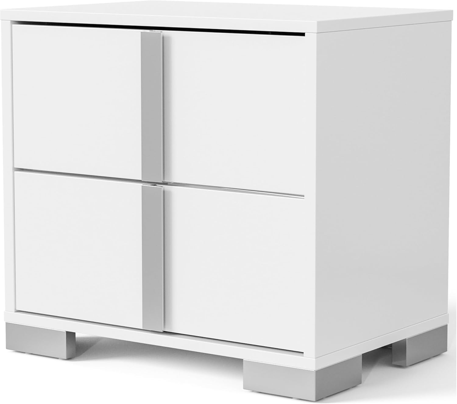 Furniture of America Alistair Modern Wood 2-Piece Bedroom Set with LED on Headboard Bed, Ball-Bearing Glides, Vertical Chrome Handles on Nightstand, Box Spring Required, Queen, White