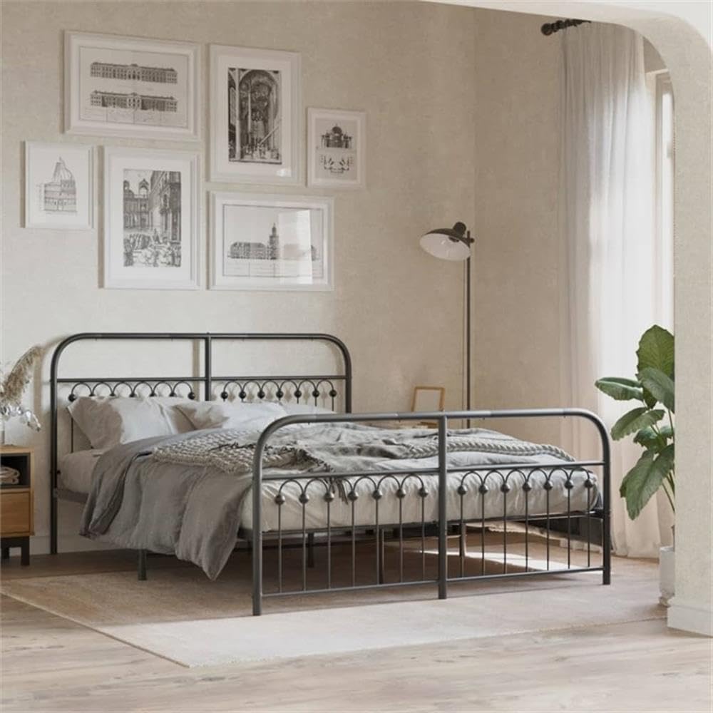 BOWERY HILL Contemporary Engineered Wood King Bed Frame, Black Powder-Coated Finish, Durable Steel Construction, Includes Headboard and Footboard, Classic Bedroom Furniture, Easy Assembly, 661 lbs