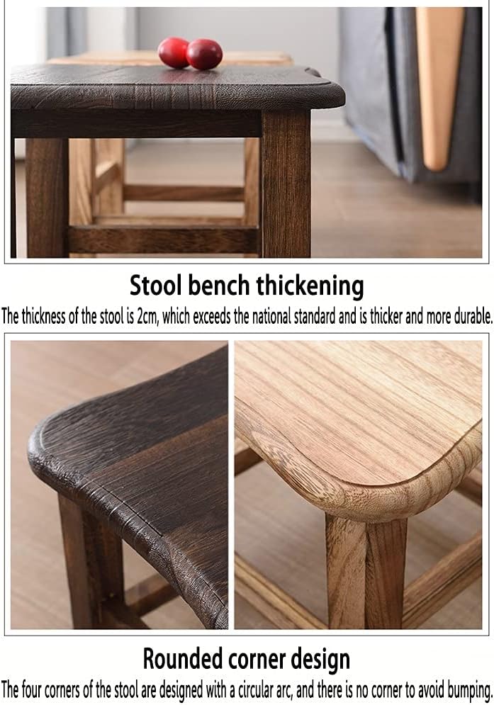 Foot Stool Change Shoe Bench Rounded Corner Design Adult Household Bedroom Living Room Solid Wood Stool Non-Slip Mat Bearing Weight 150kg Dressing Table Stoo