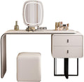 Makeup Table with Lighted Mirror and Chair Mirror 3 Colors Modes Dimming Rounded Corners Telescopic Adjustment Wood Vanity with Cushioned Stool(White)