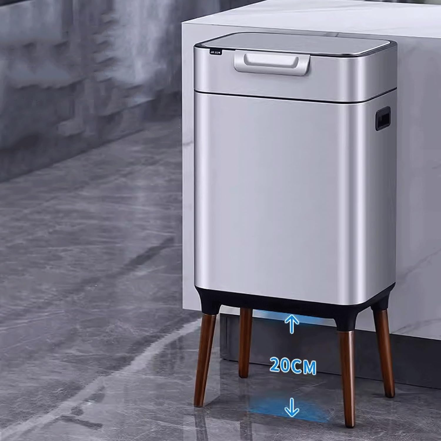 Stylish Stainless Steel Kitchen Trash Can with Large Capacity for Sorting Waste in Living Room or Office. Elegant Touchless Garbage Bin for Bathroom. 26L Silver.