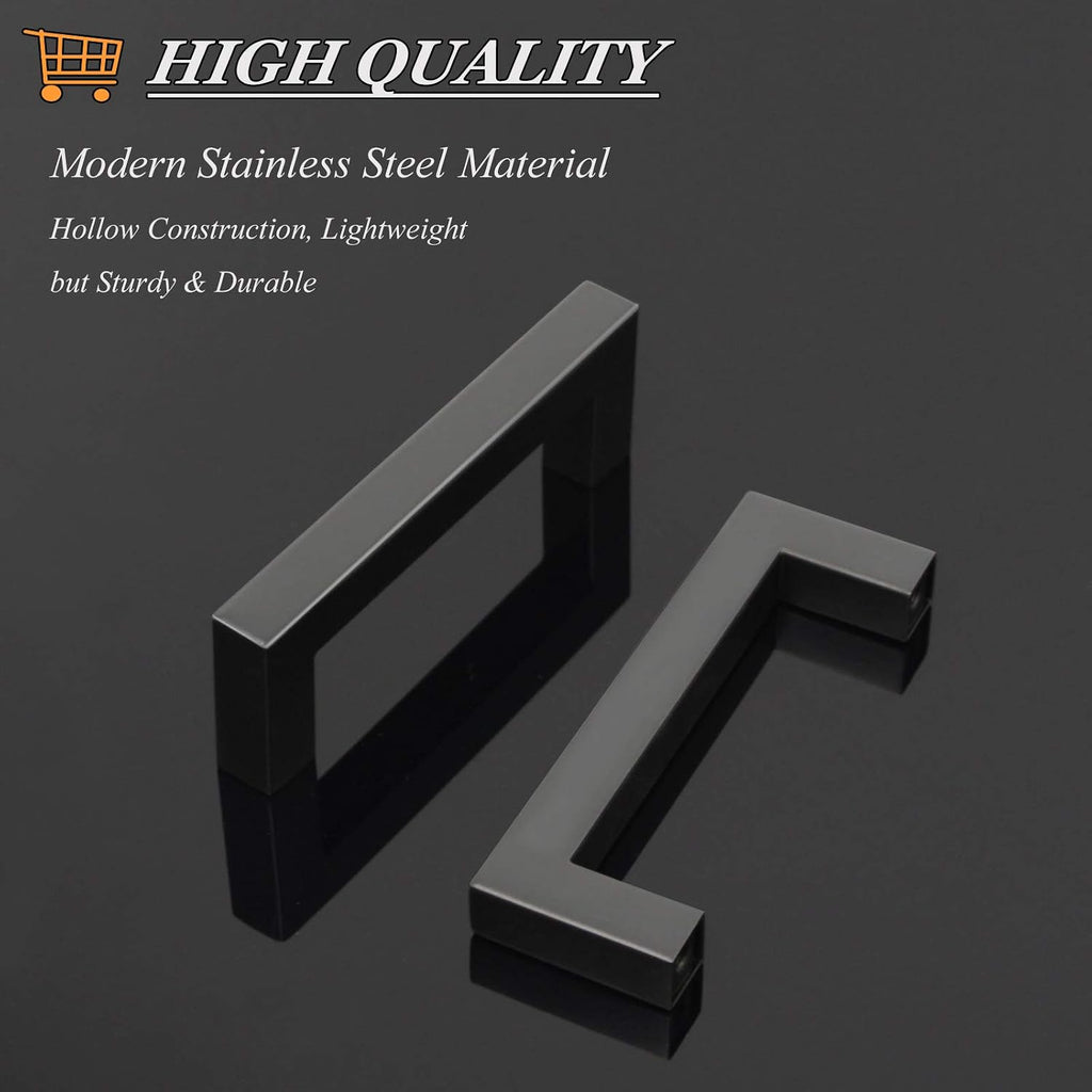 Probrico 100 Pack Black 3-1/2 inch Hole Centers Square Bar Cabinet Pulls Drawer Handles Stainless Steel Modern Hardware for Kitchen and Bathroom Cabinets Cupboard Closet Wardrobe & Bedroom