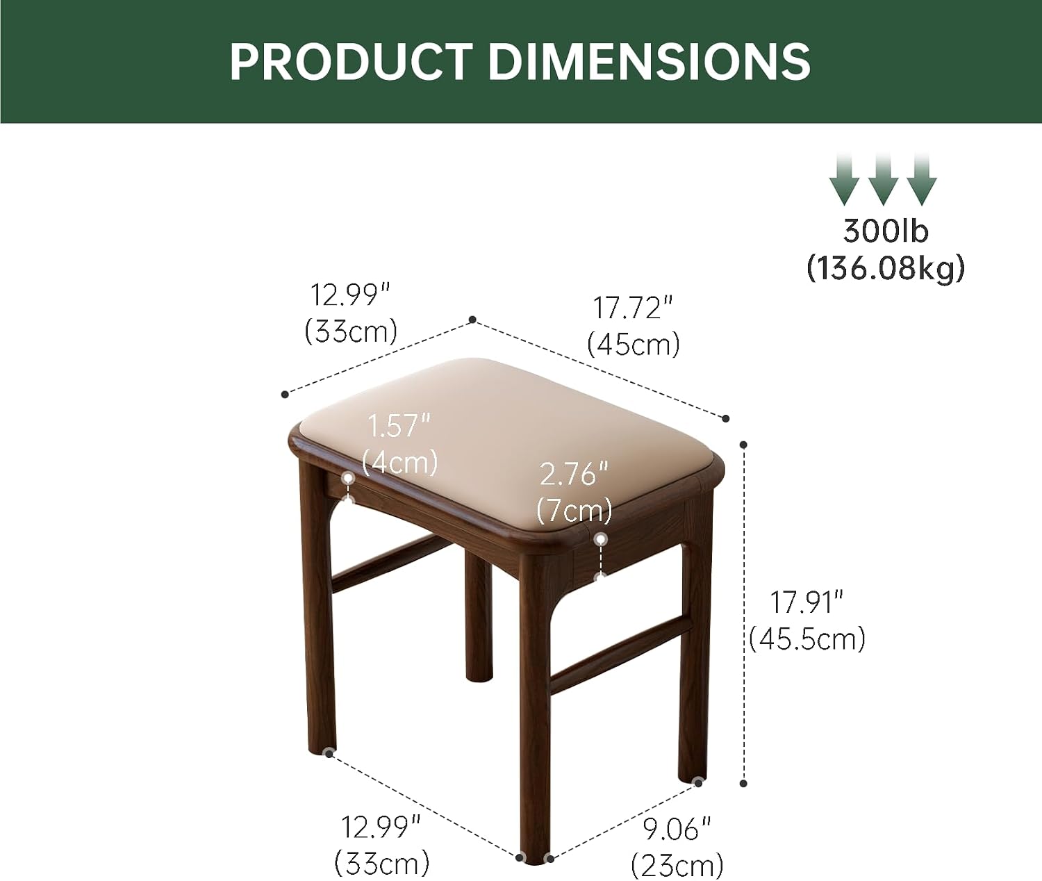 Solid Wood Leather Upholstered Dining Bench & Stool Set, 47.2'' Long Bench and 17.7'' Suqare Stool Set for Dining Table, Walnut Ottoman Footrest Bench Seat for Entryway Dining Bedroom, 3pcs