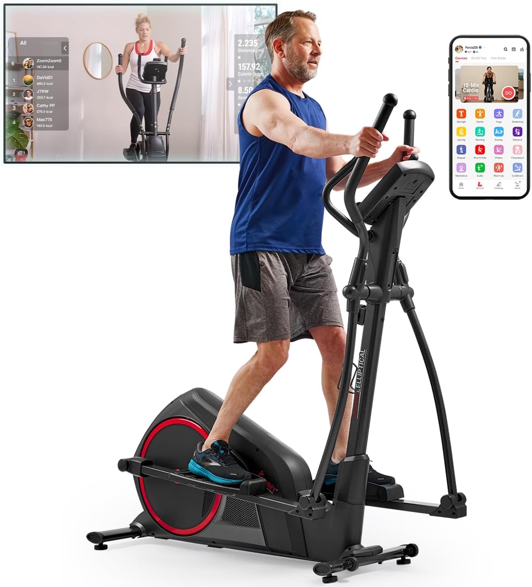Sunny Health & Fitness Elliptical Machine with Extended Stride, Ultra Quiet 300 lbs Capacity Cross Training Cardio Fully Body Exercise for Home, Sunny Fit App Access, Optional 12' or 16' Stride Length