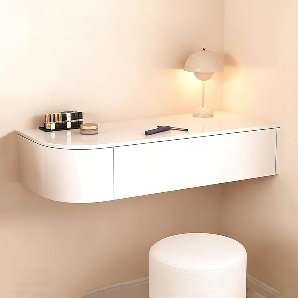 Floating Wall-Mounted Vanity Desk, White Corner Makeup Vanity with Storage, Fully Assembled Space-Saving Dressing Table for Bedroom, Versatile as Desk or Nightstand(Right-Mount)