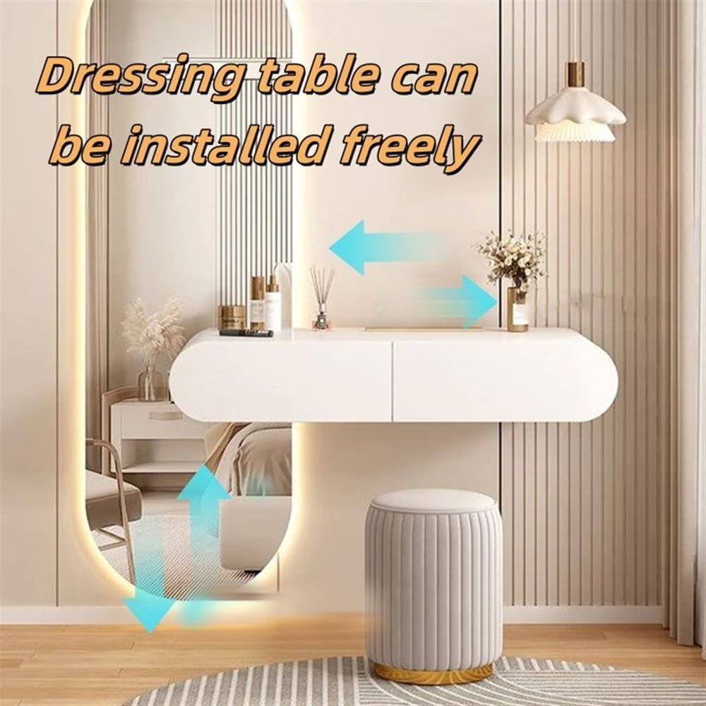 Floating Dressing Table with Drawers, Floating Vanity,Wall-Mounted Vanity Desk, Corner Desk for Bedroom, Bathroom, Hairdresser,L