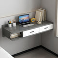 Floating Writing Desk with Storage Drawers Wall-Mounted Computer Table Hanging Corner Vanity Table Rounded Corners for Room Space Saver(Gray Left,100 cm)