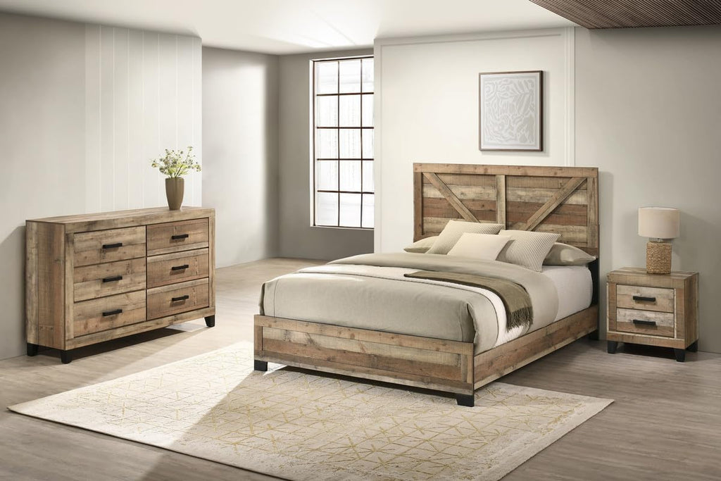 Best Quality Furniture 3 Piece Weathered Brown Pine Wood Bedroom Set in King