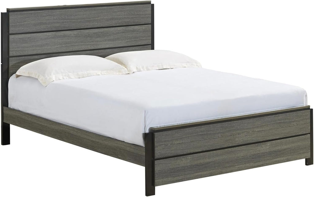 Kings Brand Furniture 3-Piece Antique Grey Bedroom Set – King Size Wood Bed Frame with 2 Nightstands