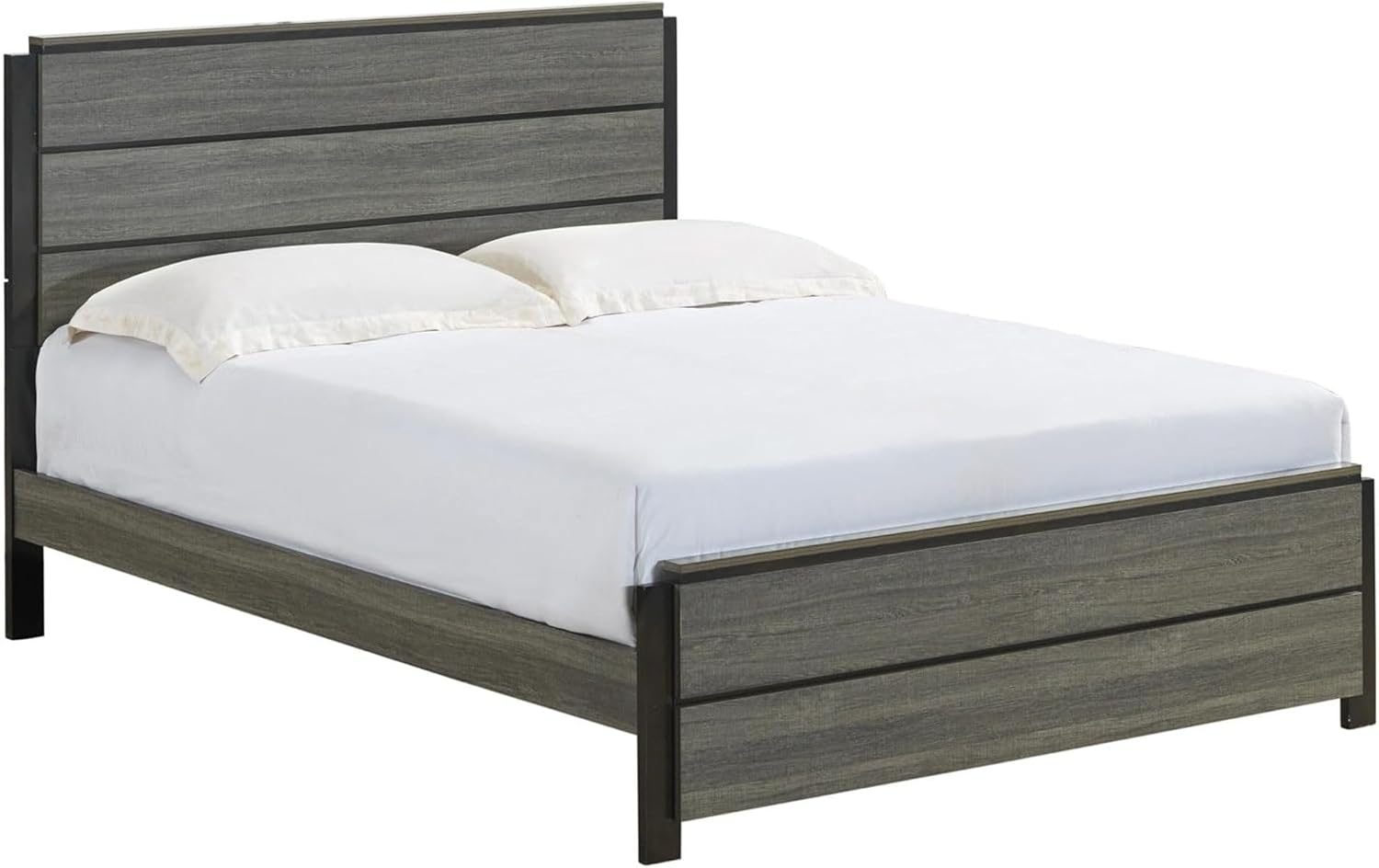 Kings Brand Furniture 3-Piece Antique Grey Bedroom Set – King Size Wood Bed Frame with 2 Nightstands