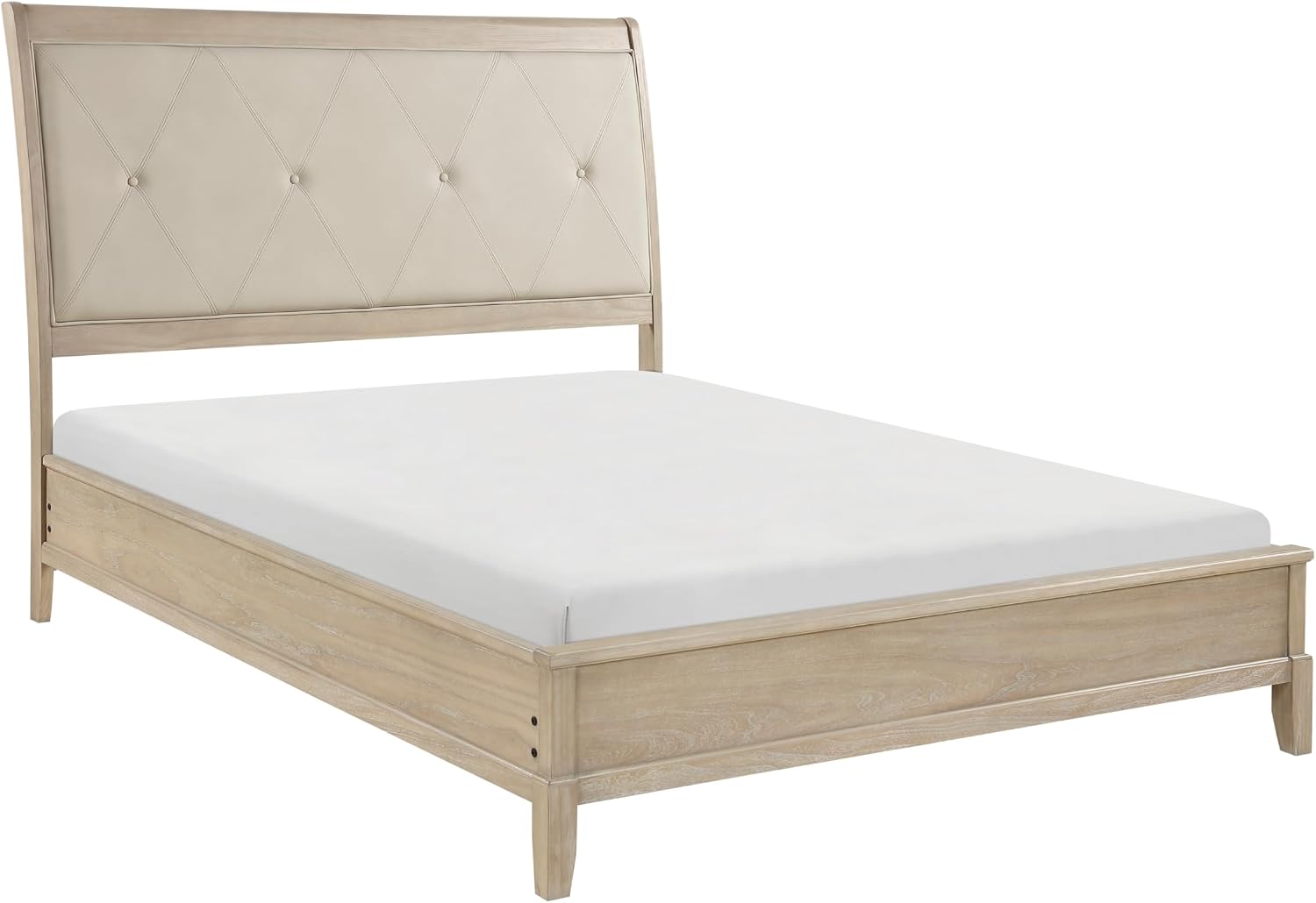 4-Pieces Upholstered King Bed Set Beige Finish Modern Farmhouse Style Durable Wooden Furniture