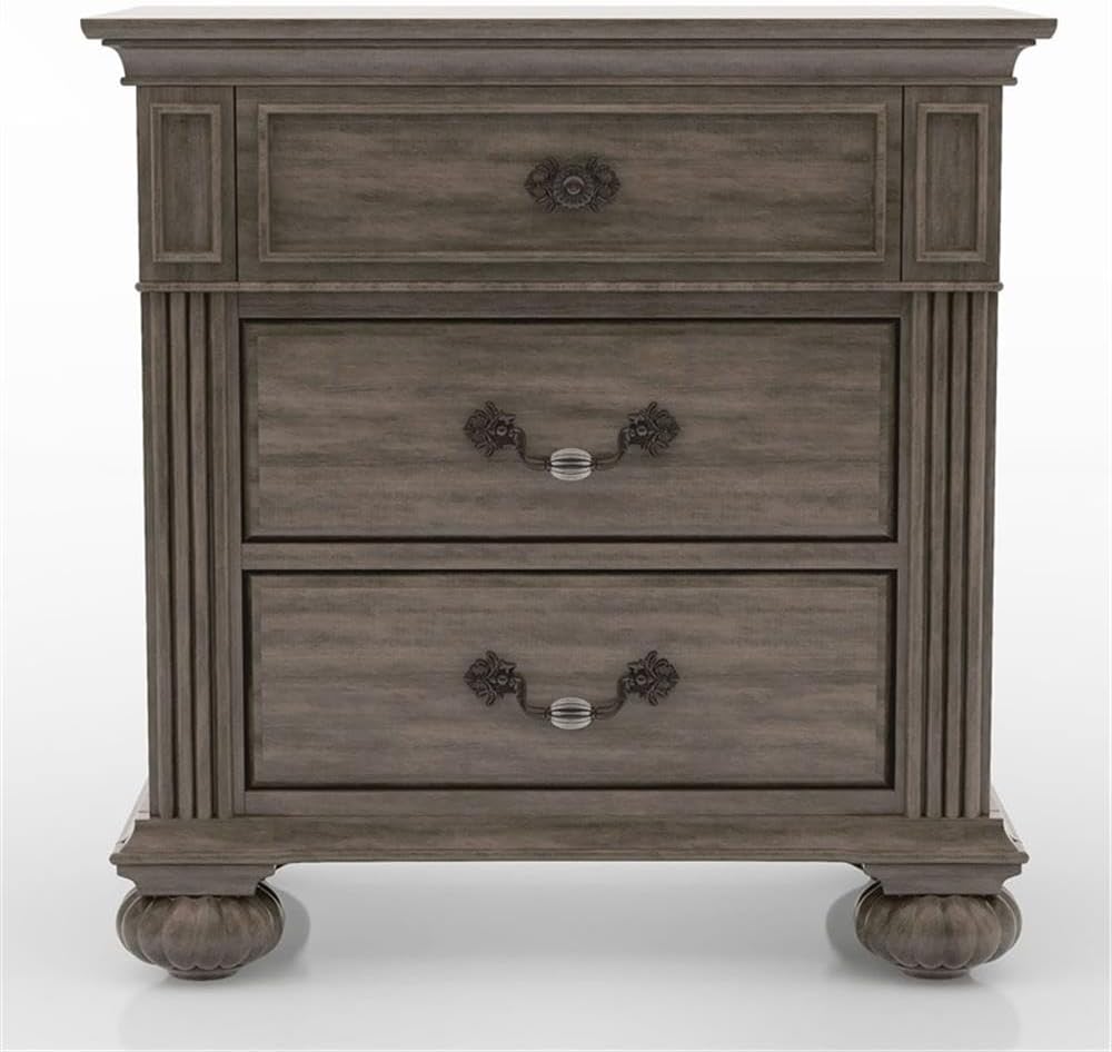 Furniture of America FOA Damos 3-Piece Gray Solid Wood Panel Bedroom Set - Cal King + 2 Nightstands