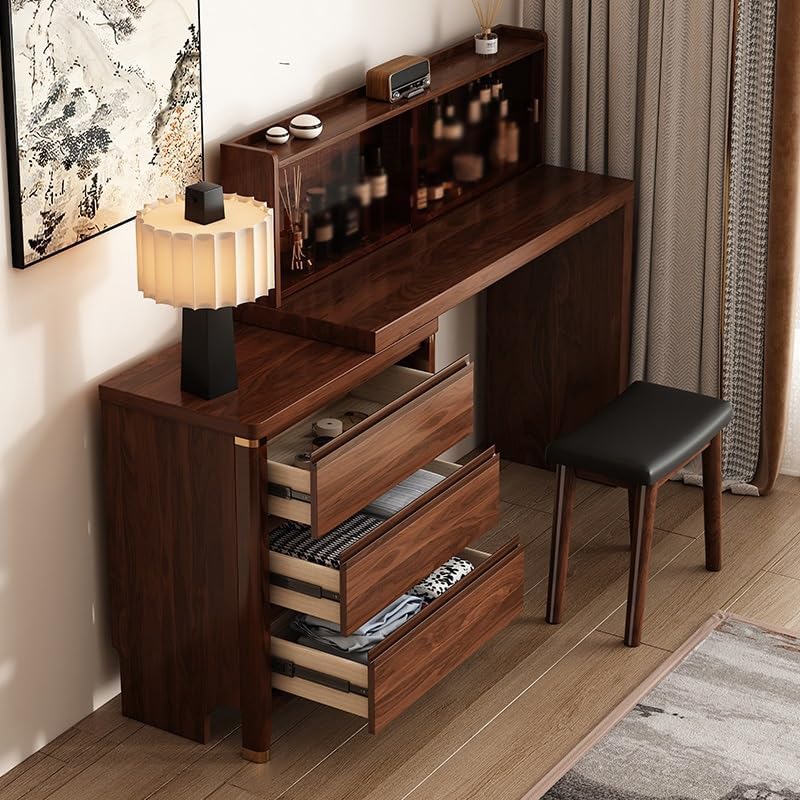 Makeup Vanity Dressing Table with Cabinet Bedroom Chinese Style Dressing Table Corner Dressing Table Wooden Vanity(165x40x80.5cm)