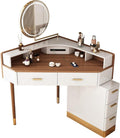 Makeup Vanity Desk Modern Corner Vanity Large Size Dresser with Cabinet and Rotating Mirror Makeup Dressing Table