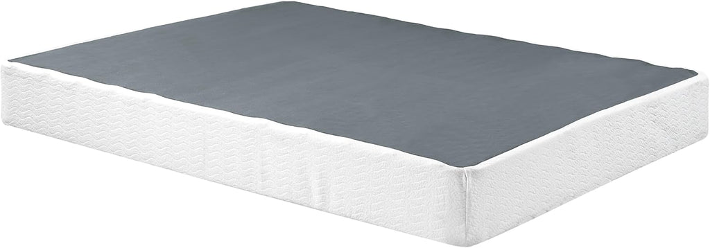 Eastern King Mattress Foundation 1pc Black Metal Frame with Textured Fabric Cover