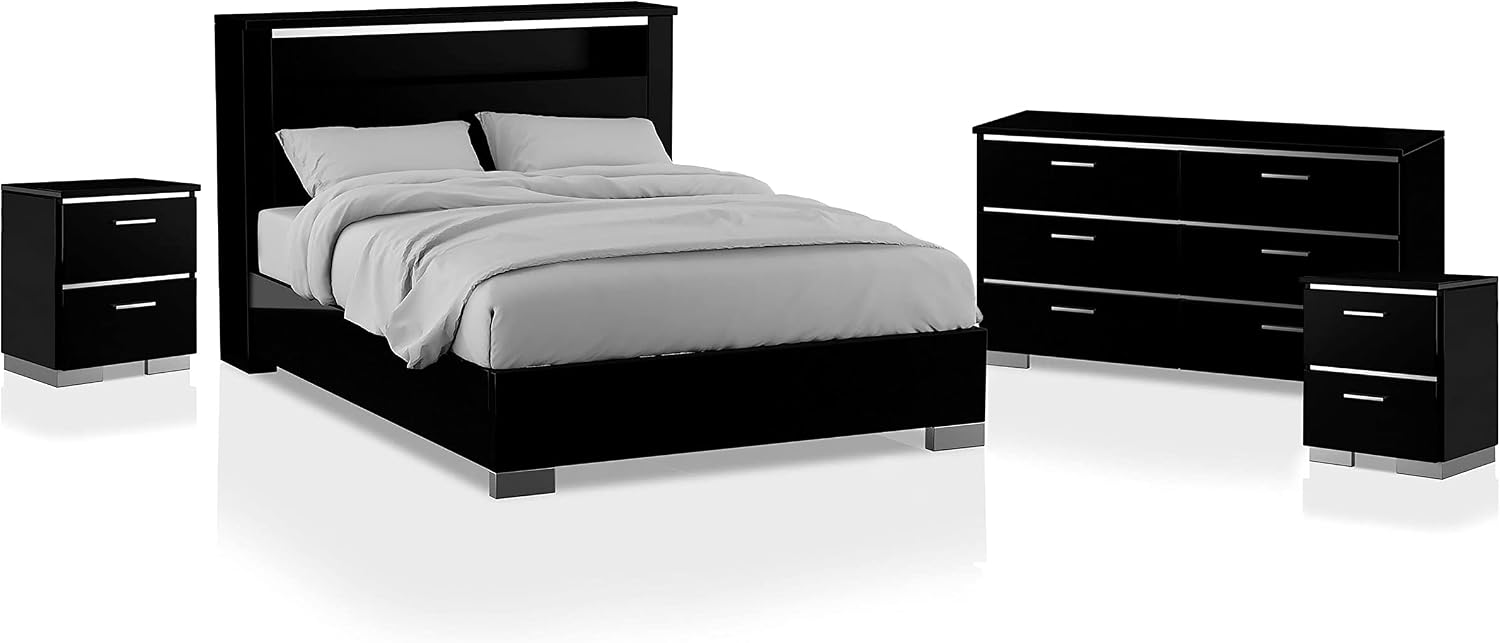 HOMES: Inside + Out Linsey Contemporary Wood 4-Piece King Bedroom Set, Box Spring Required, Black