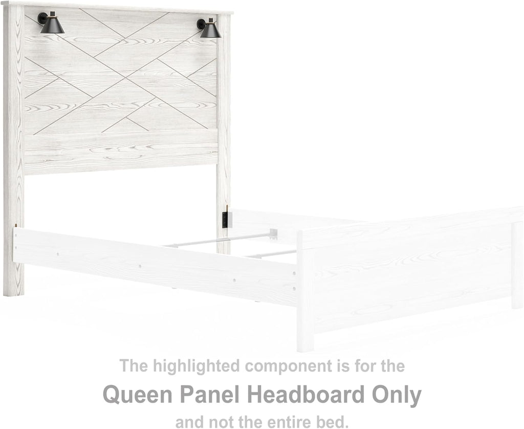 Signature Design by Ashley Gerridan Casual Rustic Two-Tone Headboard with Sconce Lights ONLY, Queen, Whitewash