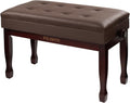 Adjustable Height Piano Bench with Storage, Solid Wood Duet Keyboard Stool, Waterproof Padded Seat Cushion, Multi-Use Bench for Piano, Vanity, Living Room, Bedroom XJ750-4(Brown)
