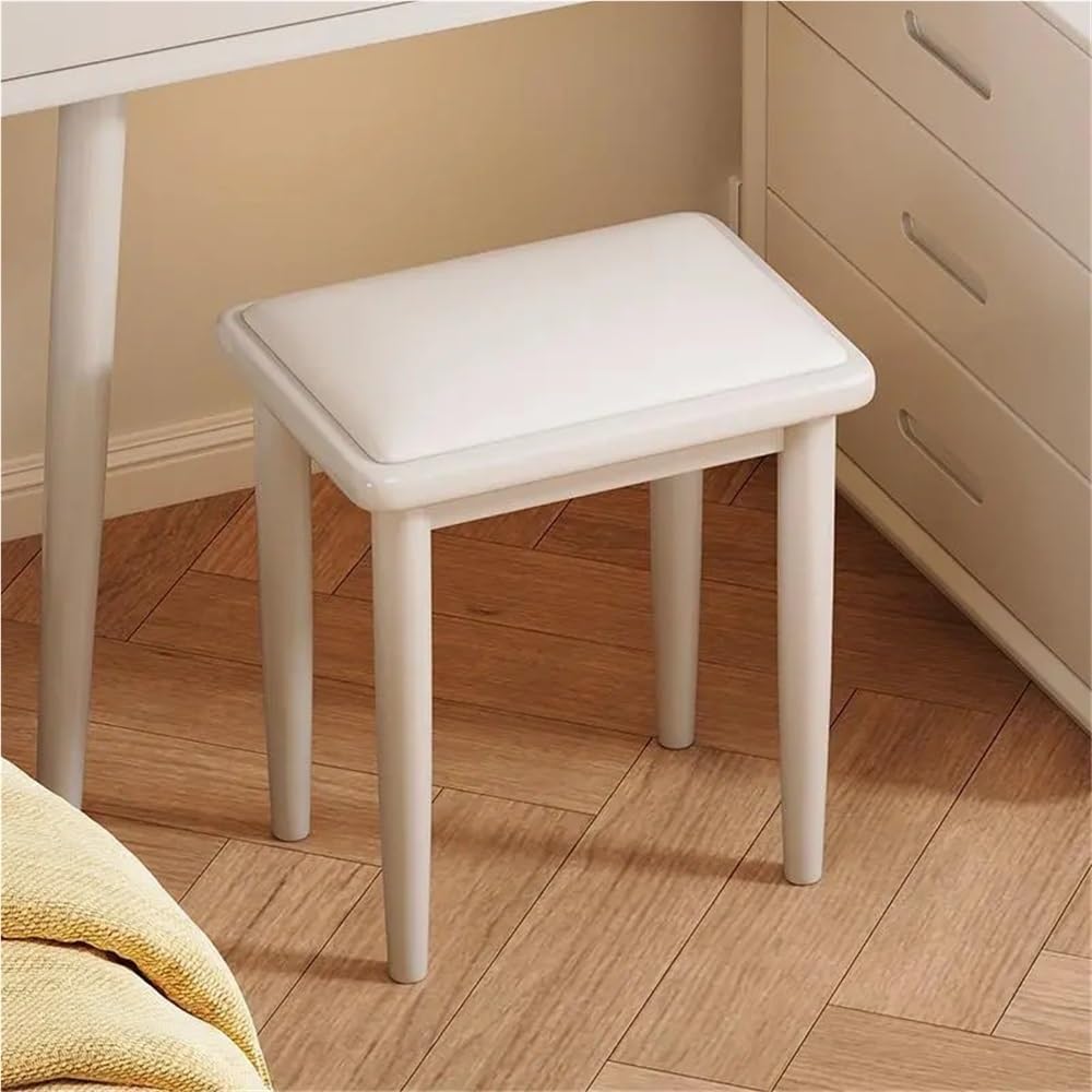 Vanity Stool with Wooden Base, Makeup Stool for Home, Modern and Minimalist Shoe Bench, Vanity Seat Use in Living Room, Bedroom and Entrance Hall(White)