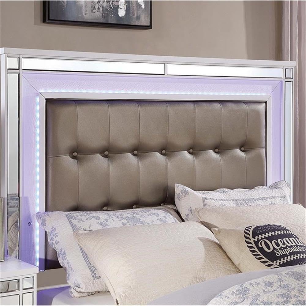 Furniture of America FOA Xulu 3-Piece White Solid Wood LED Bedroom Set - Cal King + 2 Nightstands