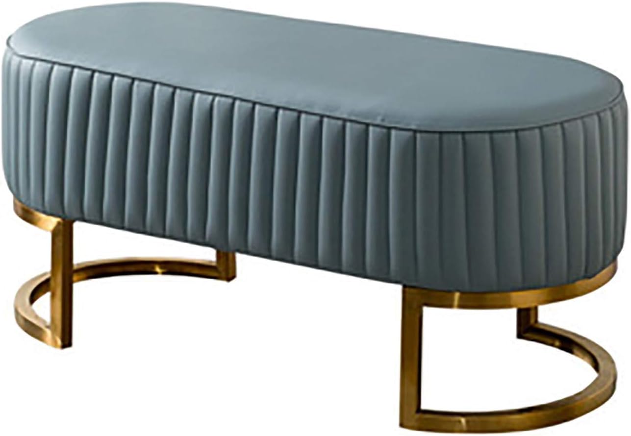 Leather Footstool Shoe Changing Bench Simple Modern Bedroom Bed End Stool Fashion Creative Round Corner Stool Light Luxury Fitting Room Stool(Light Blue,60x45x45cm)