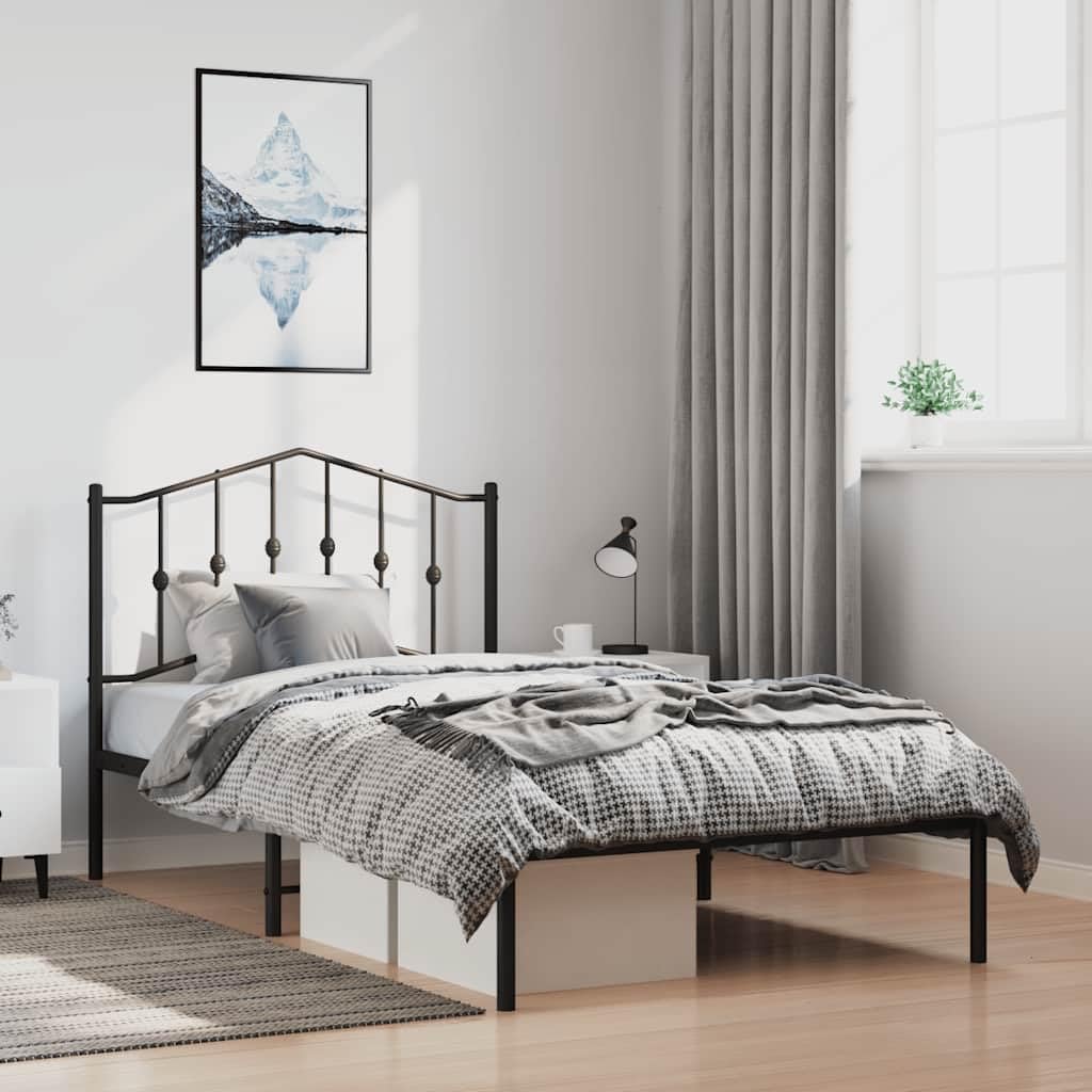 Queen Bed Frame with Headboard Metal Platform Bed Black 39.4'x78.7' Sturdy Steel Construction Underbed Storage Space No Box Spring Needed Bedroom Furniture