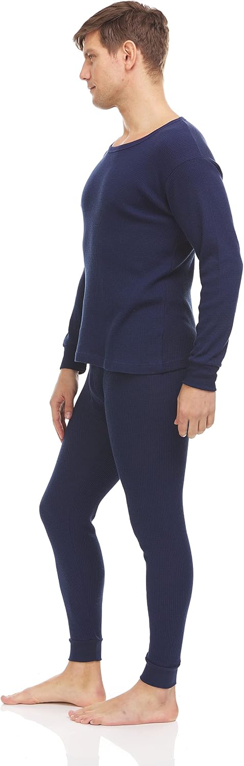 6 Pack of 2pc Thermal Sets for Men, Base Layer Long Johns Underwear, Top & Bottom, Cotton, Solid Colors