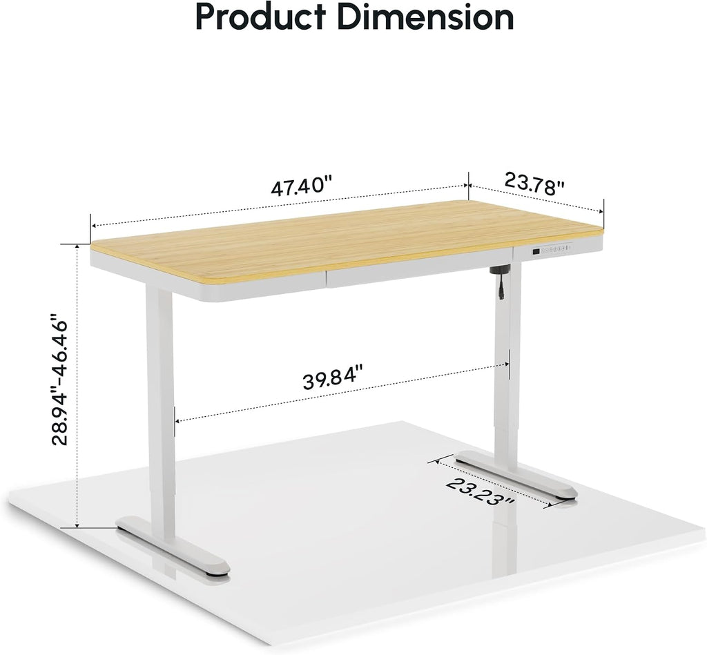 FLEXISPOT Electric Standing Makeup Vanity Desk with Drawer and USB Charge Ports,48' Height Adjustable Quick Install Dressing Table for Women Girls Bedroom Dressing Room,Bamboo-Look Laminate/White