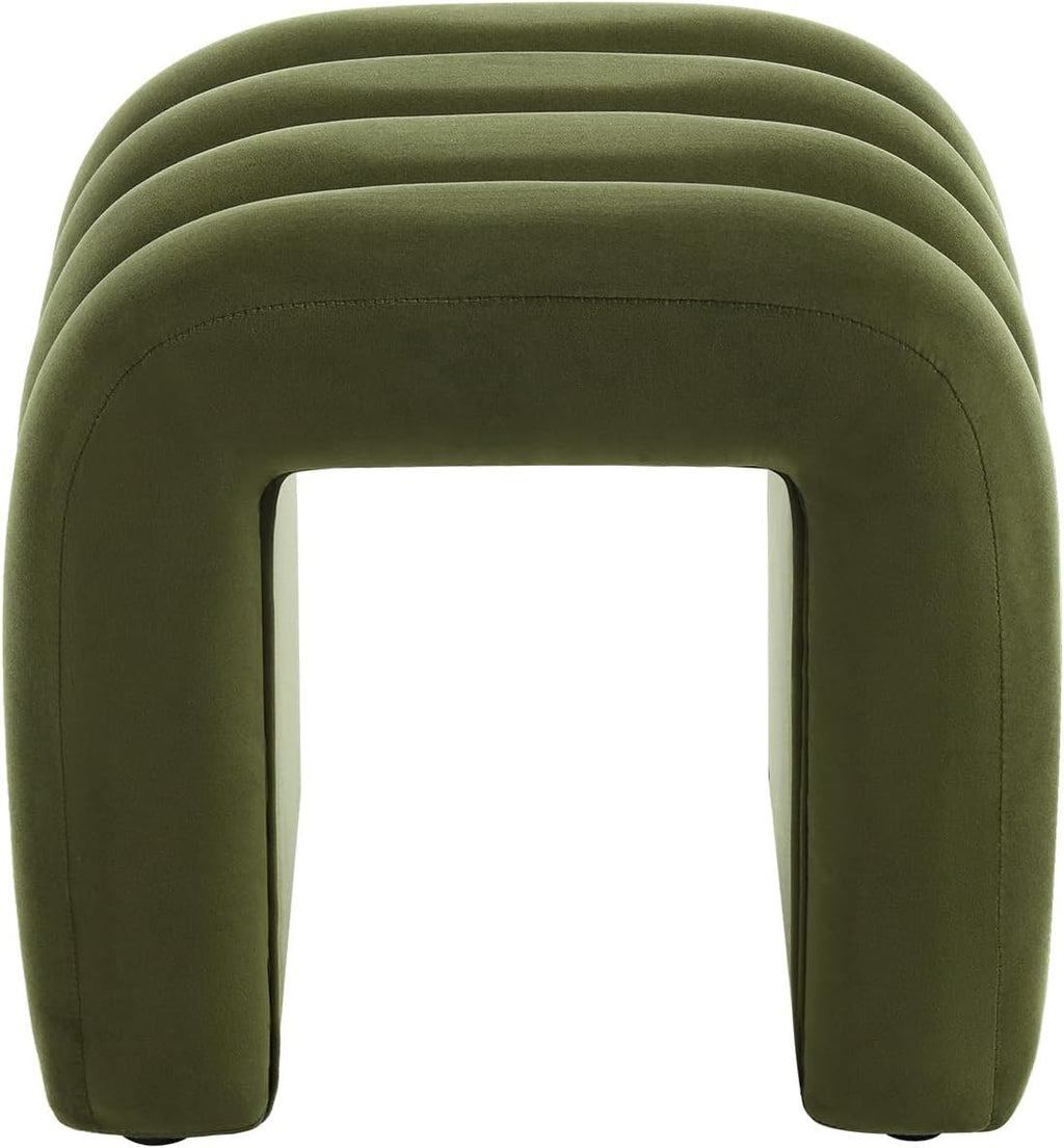Flouki Ottoman Foot Stool with Channel Tufted, Small Ottoman Bench for Entryway, Modern Velvet Vanity Stool Chair, Upholstered Foot Rest Extra Seat for Living Room (Green, Set of 2)
