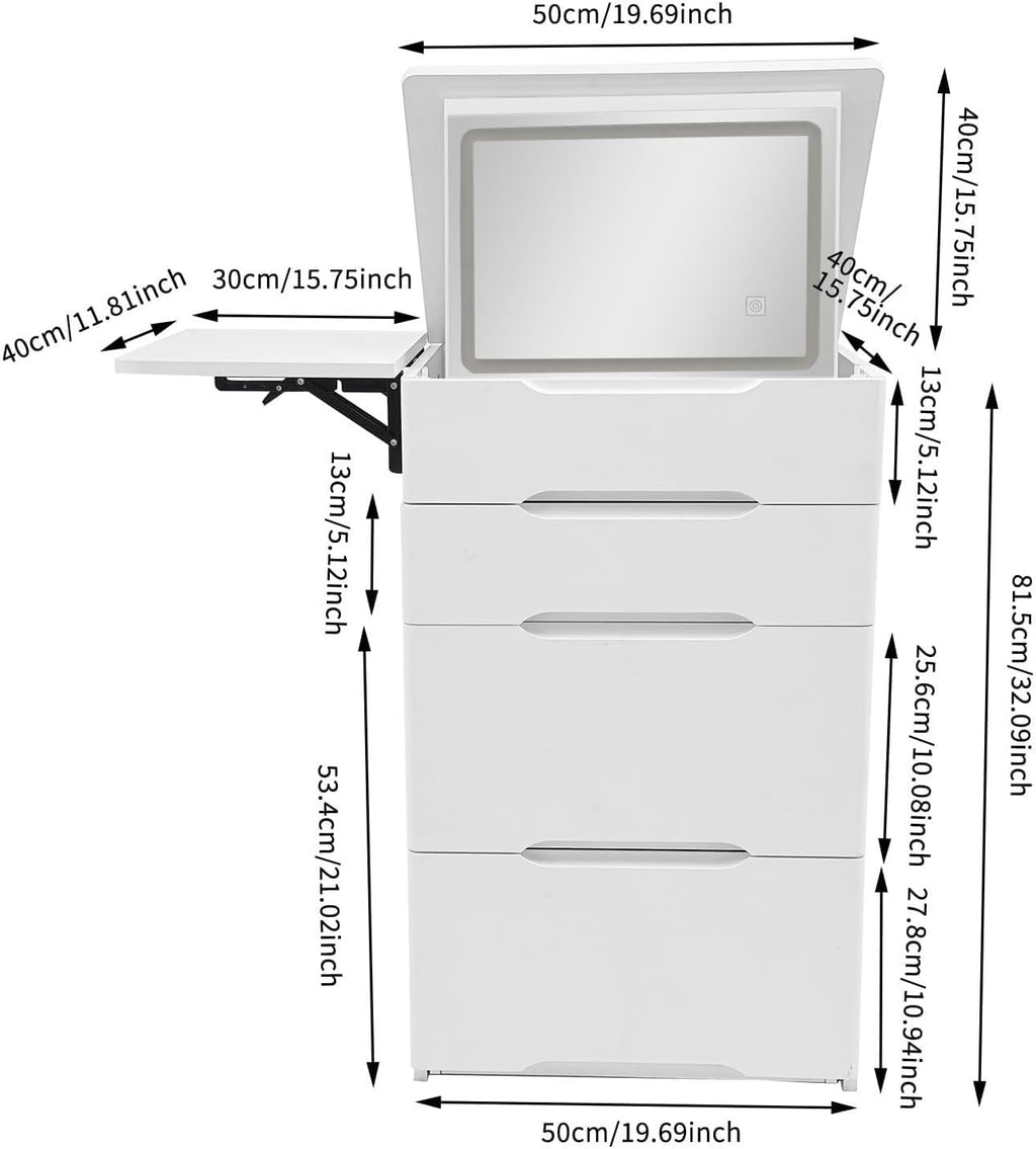 3-in-1 Corner Makeup Vanity Desk with Mirror White Dressing Table with 3 Drawers & Hidden Stool Multifunctional Vanity Set Solid Construction