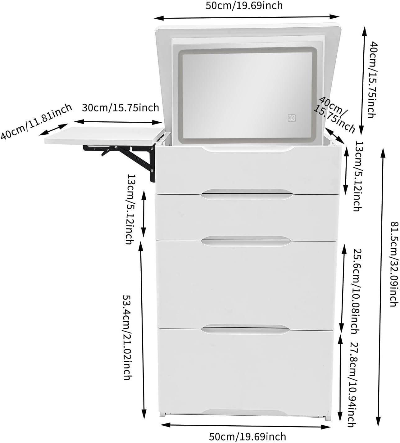 3-in-1 Corner Makeup Vanity Desk with Mirror White Dressing Table with 3 Drawers & Hidden Stool Multifunctional Vanity Set Solid Construction