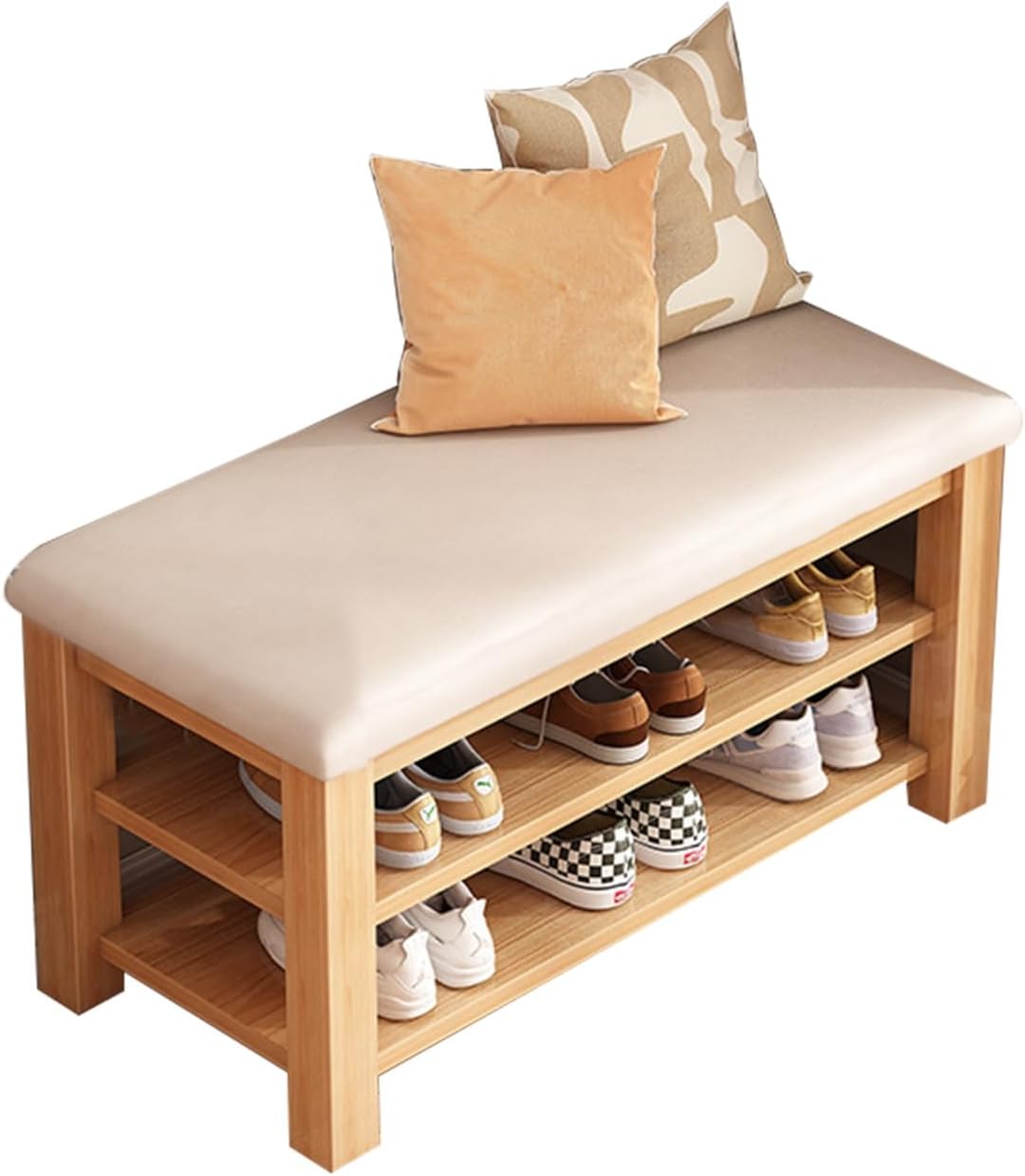 White 2 Tier Shoe Storage Bench with Comfortable Seat for Entryway and Hallway Corner Shoe Rack for Bedroom 60x30x44cm