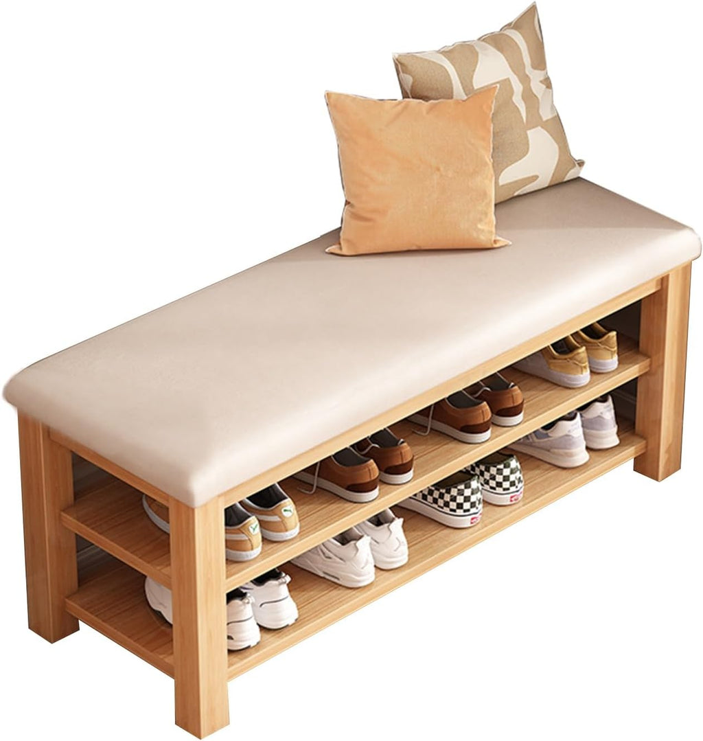 Entryway Shoe Storage Bench with Comfortable Seat and 2 Tier Shoe Rack Corner Shoe for Hallway and Bedroom White Shoe Rack (80x30x44cm)