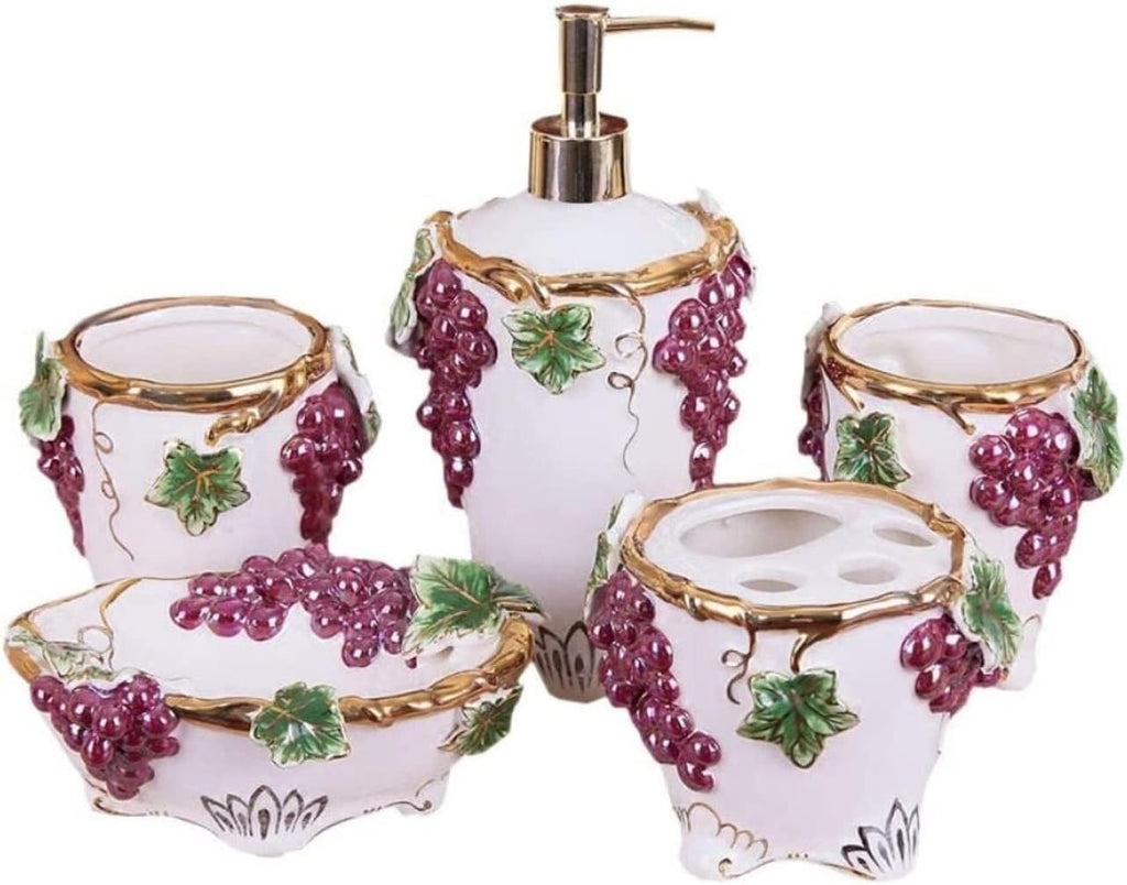 Vanity Bathroom Decor, Bathroom Accessory Sets Grape Ceramic Bathroom Five-Piece Bathroom Wash Set Brushing Practical Cup European Gift Housewarming Gift
