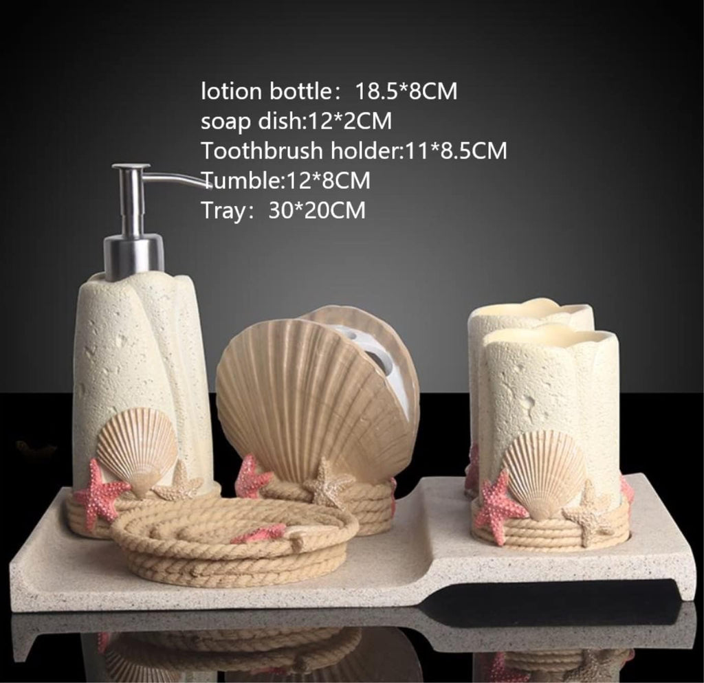 Vanity Bathroom Decor, Bathroom Set Creative Beach Shells Resin Bathroom Accessories Set for Bath Decor Housewarming Gift Bath Set Housewarming Gift(A)