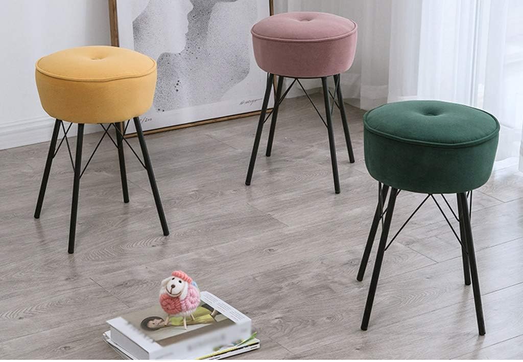 BTZHY Vanity Chair,Makeup Stool，for Bathroom Bedroom Dresser, Round Modern Fabric Vanity Bench Footstool/K Green