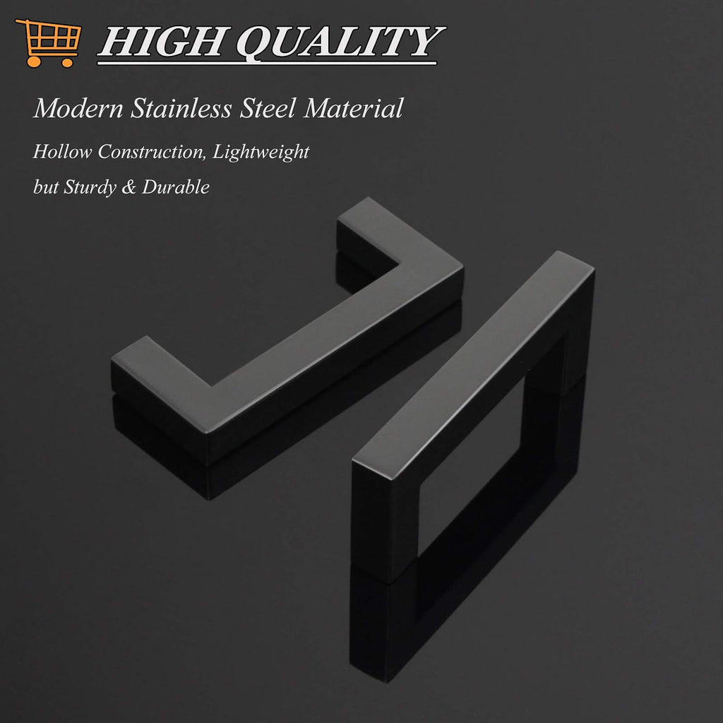 Probrico 100 Pack 3' Hole Centers Cabinet Pulls Black Drawer Handles - Kitchen Cabinet Handles Modern Suqare Bar Pulls Stainless Steel Cabinet Hardware for Dresser Bathroom Bedroom Laundry