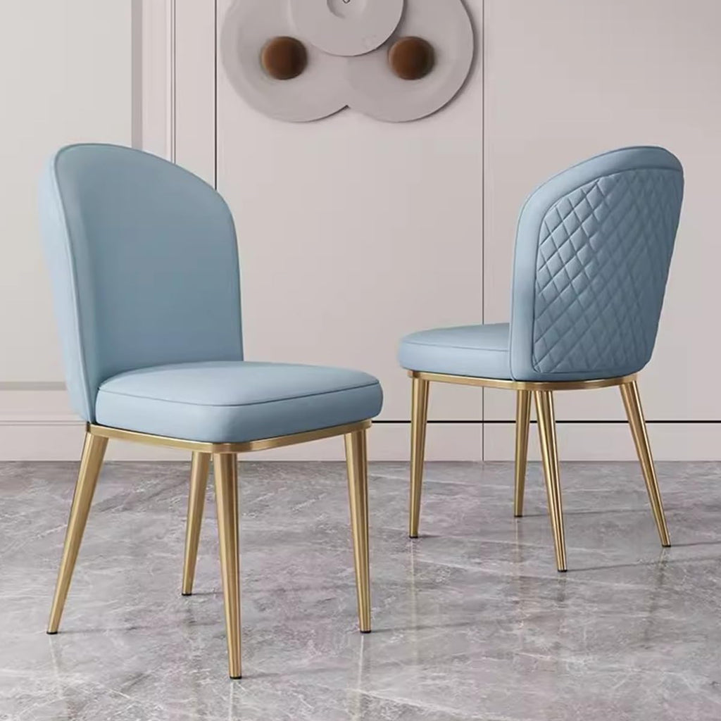 2PCS Back Chair Modern Dining Room Chair Padded Kitchen Chair Armless Leisure Reception Chairs with Gold Legs,Vanity Chair Corner Chairs,Light Blue