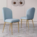 2PCS Back Chair Modern Dining Room Chair Padded Kitchen Chair Armless Leisure Reception Chairs with Gold Legs,Vanity Chair Corner Chairs,Light Blue
