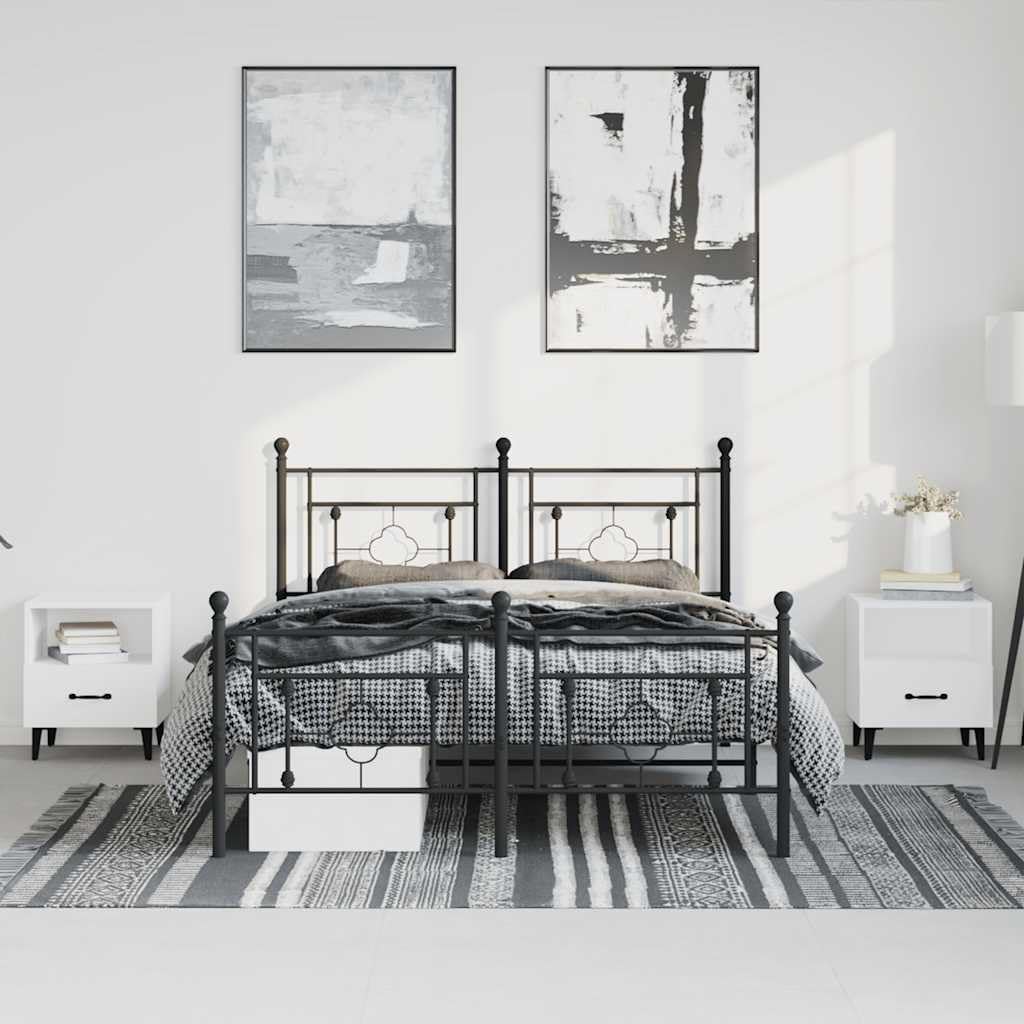Metal Queen Bed Frame with Footboard Black 59.1'x78.7' Sturdy Steel Platform Bedframe with Underbed Storage Space for Bedroom Furniture